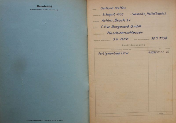 Borgward Reportbook for Vocational school 1950 (8893)